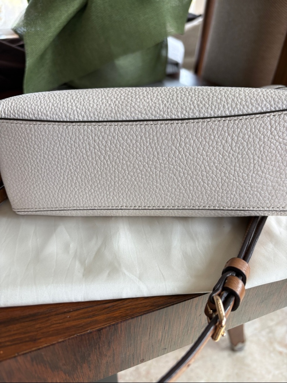 Coach White Pebbled Leather Tote with Tan Trim and Tassels - Picture 6 of 7